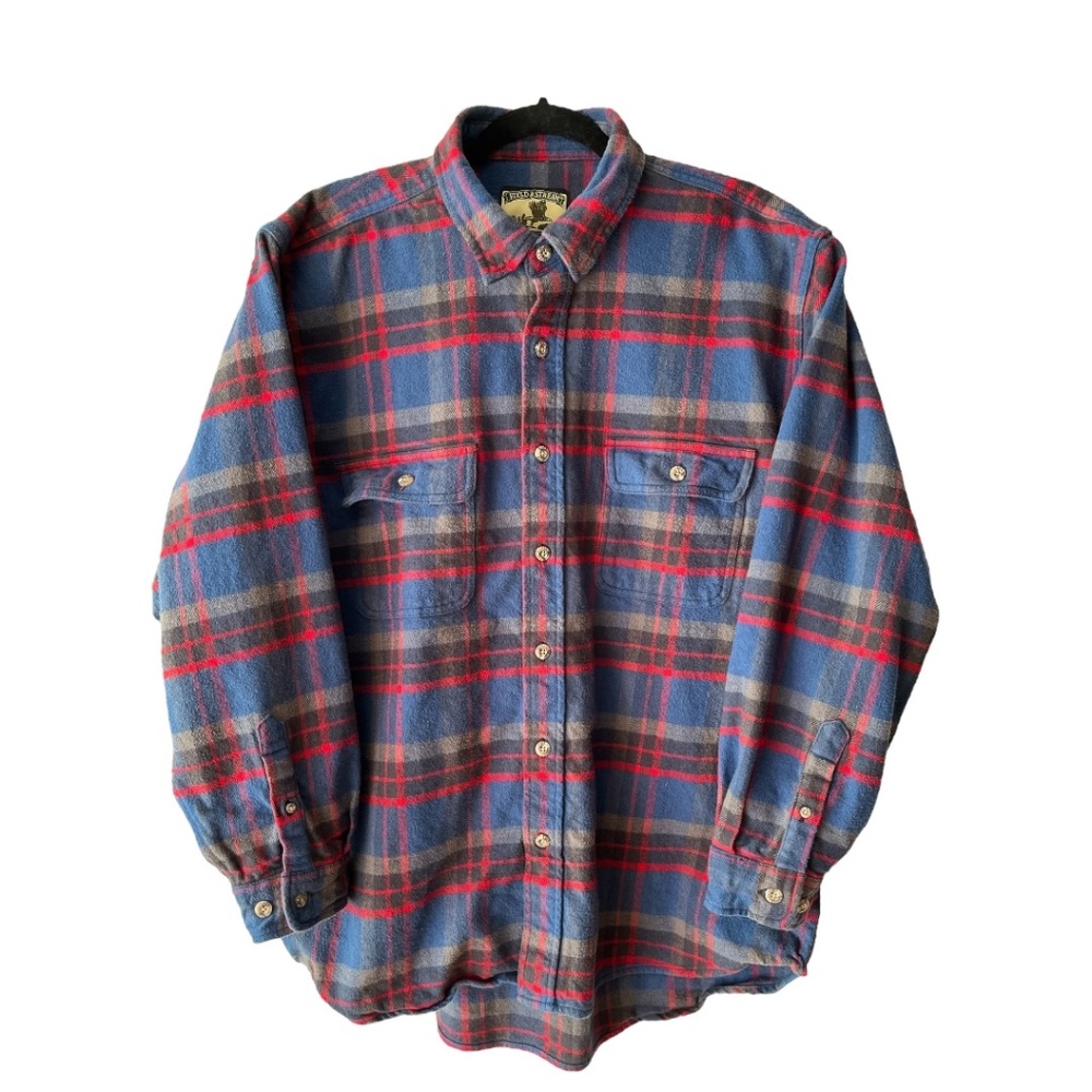 Field & Stream Flannel Blue and Red Plaid Oversized Camp Shirt Size XL